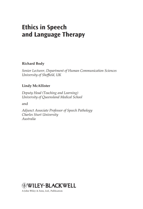 Cover image for book Ethics in Speech and Language Therapy