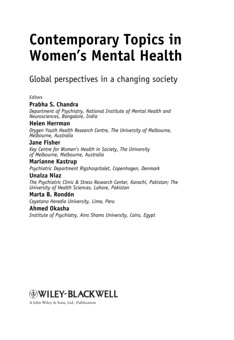 Contemporary Topics in Women's Mental Health: Global perspectives in a changing society 