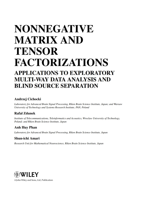 Cover image for book Nonnegative Matrix and Tensor Factorizations