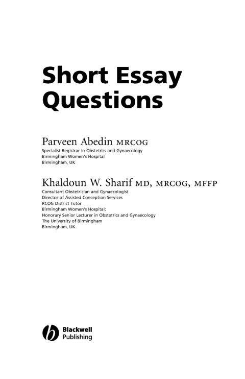 Cover image for book MRCOG II Short Essay Questions