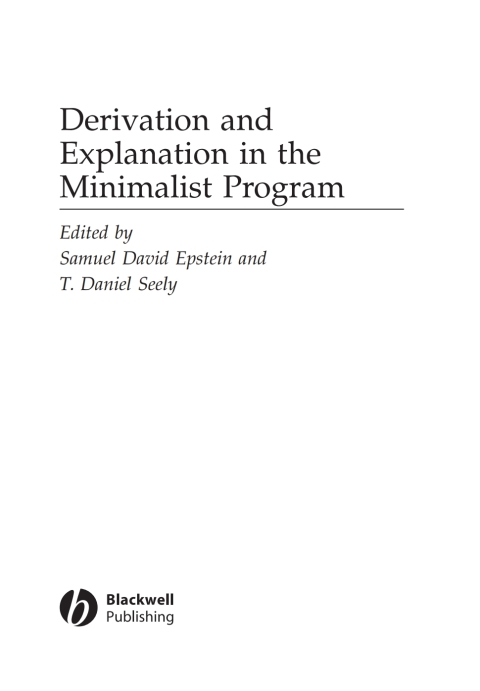 Cover image for book Derivation and Explanation in the Minimalist Program