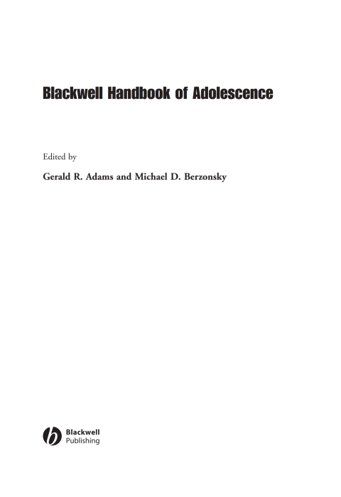 Cover image for book Blackwell Handbook of Adolescence
