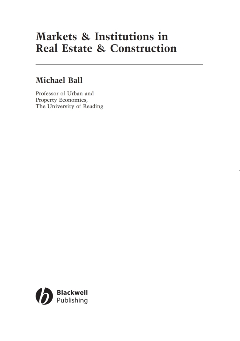 Cover image for book Markets and Institutions in Real Estate and Construction