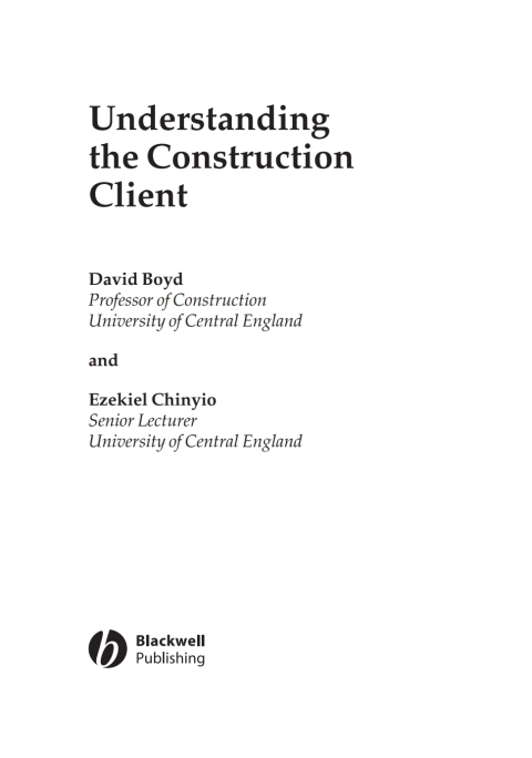 Cover image for book Understanding the Construction Client