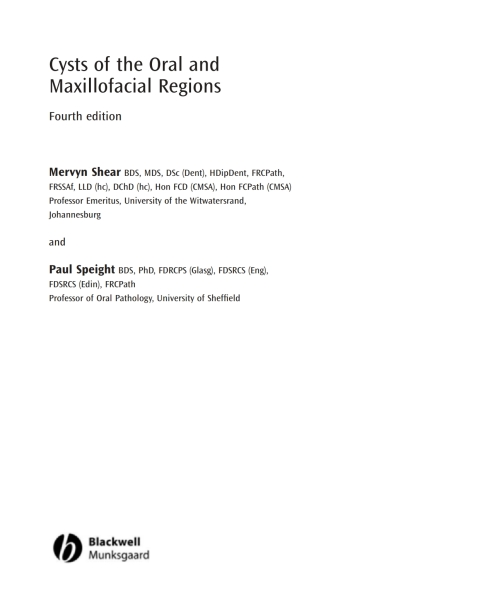 Cover image for book Cysts of the Oral and Maxillofacial Regions