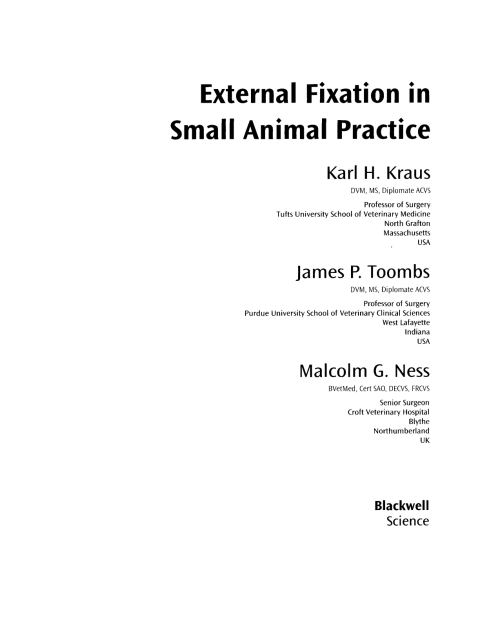 Cover image for book External Fixation in Small Animal Practice