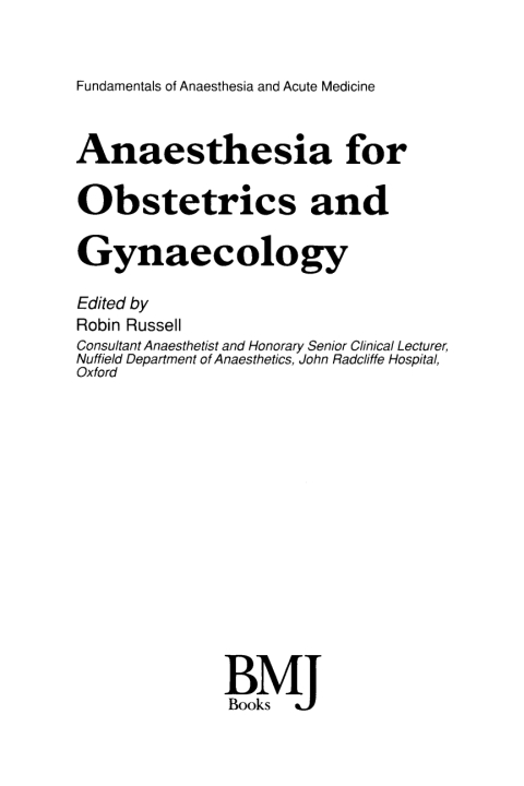 Cover image for book Anaesthesia for Obstetrics and Gynaecology