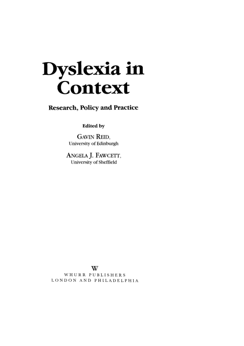 Cover image for book Dyslexia in Context: Research, Policy and Practice