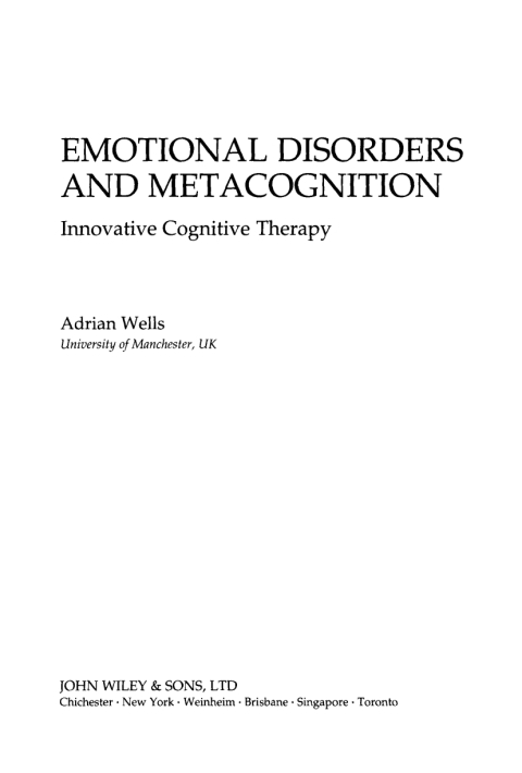 Cover image for book Emotional Disorders and Metacognition