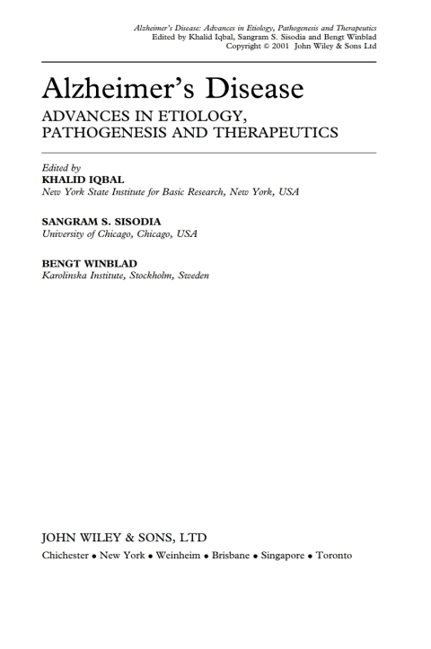 Cover image for book Alzheimer's Disease: Advances in Etiology, Pathogenesis and Therapeutics