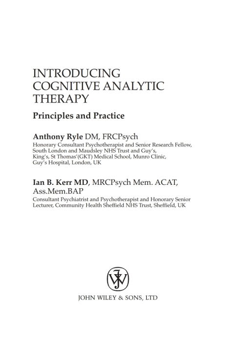 Introducing Cognitive Analytic Therapy: Principles and Practice 