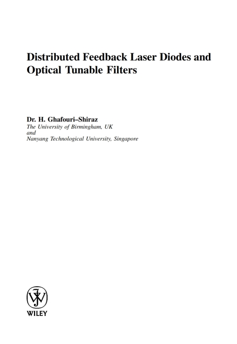Cover image for book Distributed Feedback Laser Diodes and Optical Tunable Filters