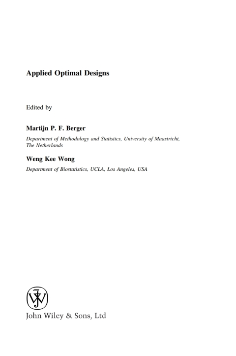 Cover image for book Applied Optimal Designs