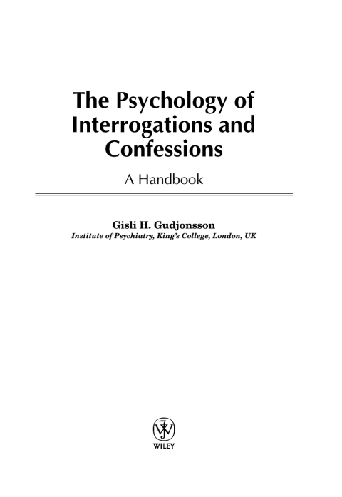 Cover image for book The Psychology of Interrogations and Confessions