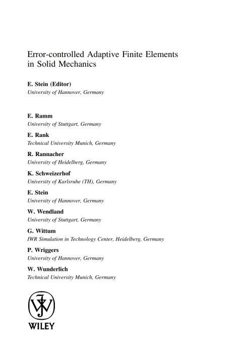 Cover image for book Error-controlled Adaptive Finite Elements in Solid Mechanics