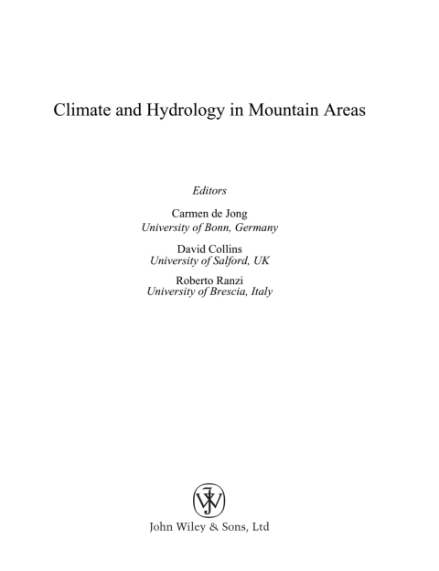 Cover image for book Climate and Hydrology of Mountain Areas
