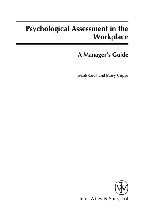 Cover image for book Psychological Assessment in the Workplace