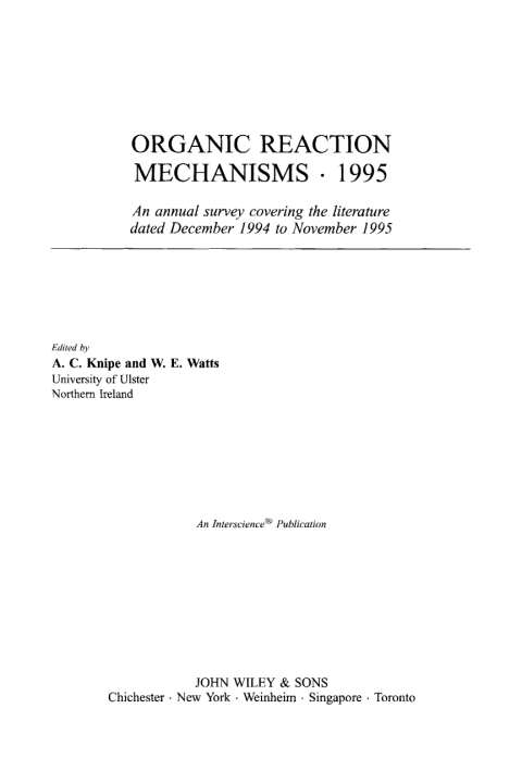 Cover image for book Organic Reaction Mechanisms 1995