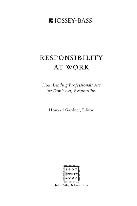 Cover image for book Responsibility at Work: How Leading Professionals Act (or Don't Act) Responsibly