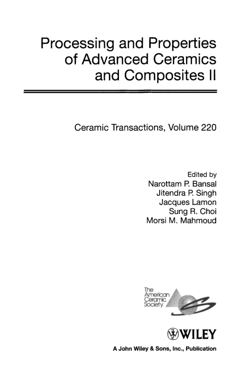 Processing and Properties of Advanced Ceramics and Composites II 