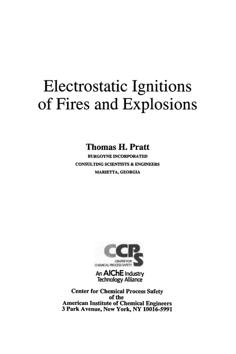 Cover image for book Electrostatic Ignitions of Fires and Explosions