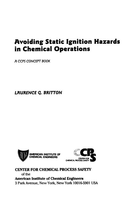 Cover image for book Avoiding Static Ignition Hazards in Chemical Operations