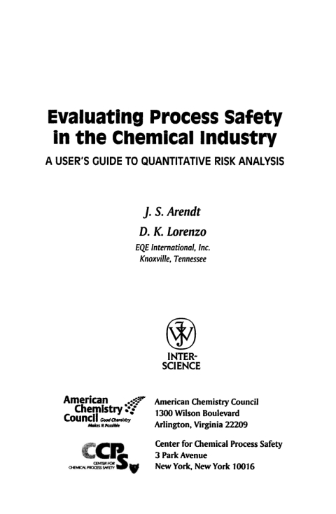 Cover image for book Evaluating Process Safety in the Chemical Industry: A User's Guide to Quantitative Risk Analysis