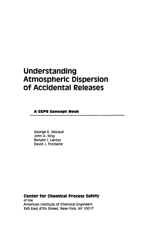 Cover image for book Understanding Atmospheric Dispersion of Accidental Releases