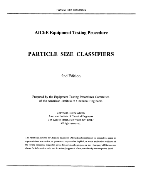 AIChE Equipment Testing Procedure - Particle Size Classifiers 