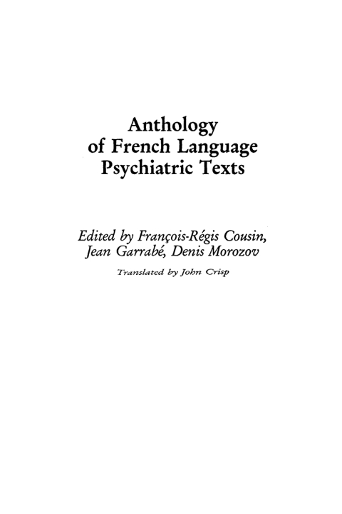 Cover image for book Anthology of French Language Psychiatric Texts