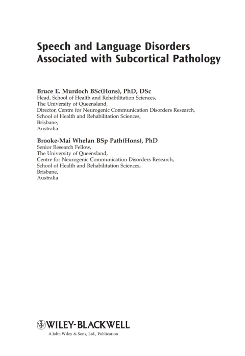 Cover image for book Speech and Language Disorders Associated with Subcortical Pathology