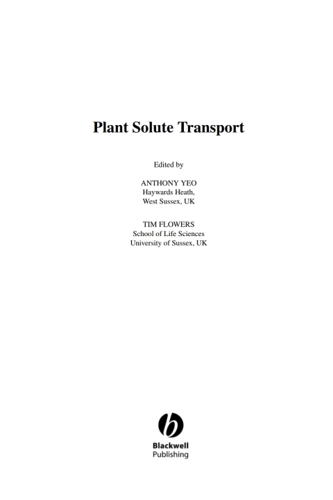 Cover image for book Plant Solute Transport