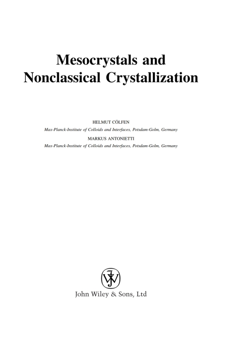 Cover image for book Mesocrystals and Nonclassical Crystallization