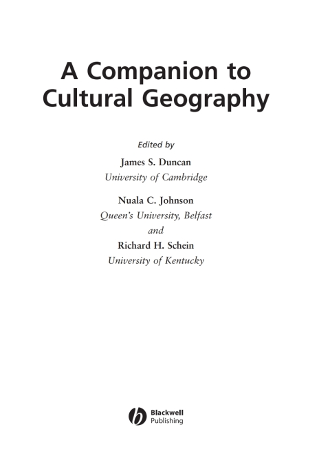 A Companion to Cultural Geography 