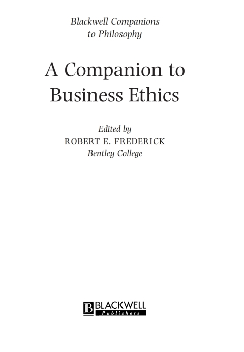 Cover image for book A Companion to Business Ethics