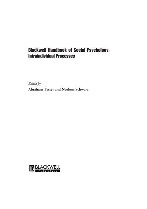 Cover image for book Blackwell Handbook of Social Psychology