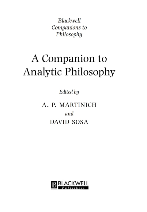 Cover image for book A Companion to Analytic Philosophy