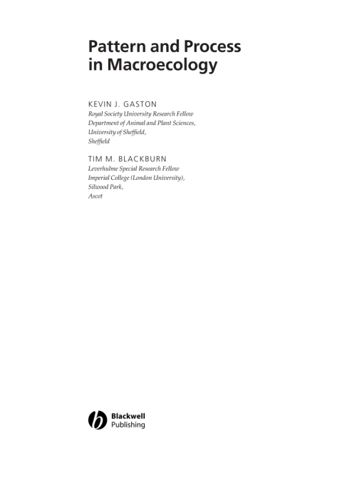 Cover image for book Pattern and Process in Macroecology