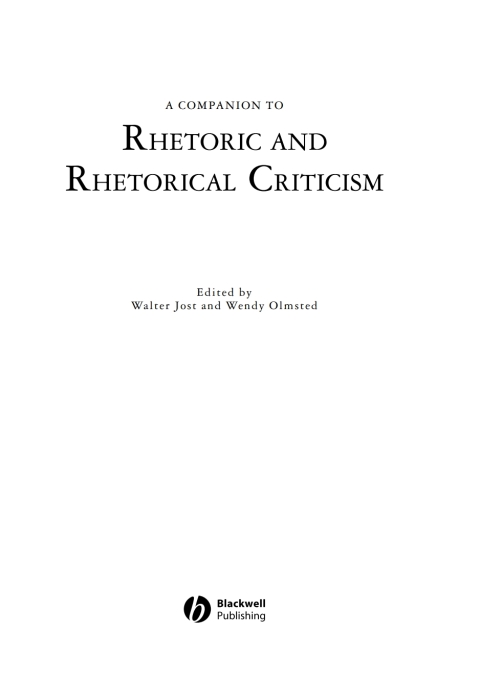 Cover image for book A Companion to Rhetoric and Rhetorical Criticism
