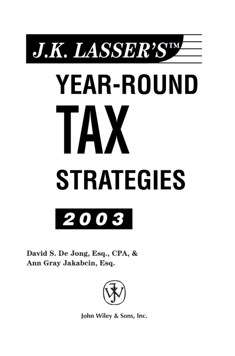 Cover image for book J.K. Lasser's Year-Round Tax Strategies 2003