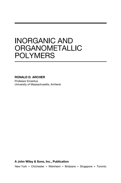 Cover image for book Inorganic and Organometallic Polymers