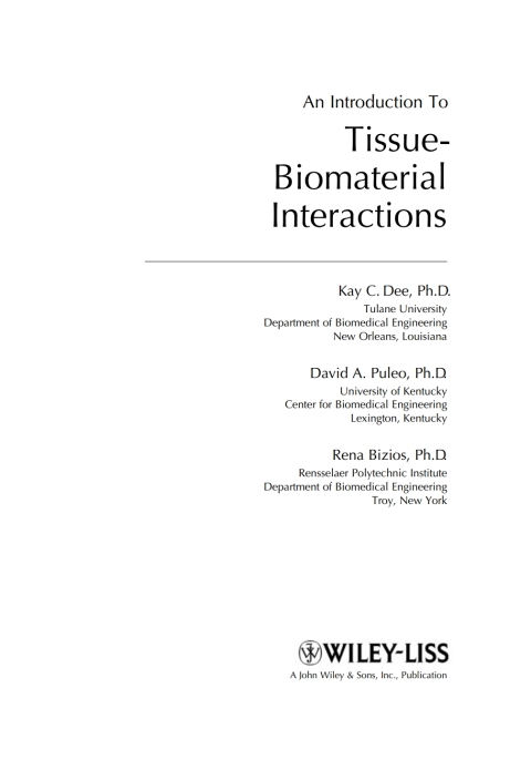 Cover image for book An Introduction to Tissue-Biomaterial Interactions