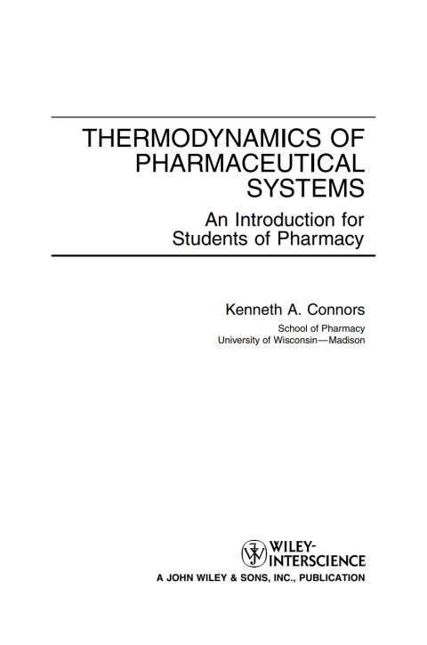Cover image for book Thermodynamics of Pharmaceutical Systems
