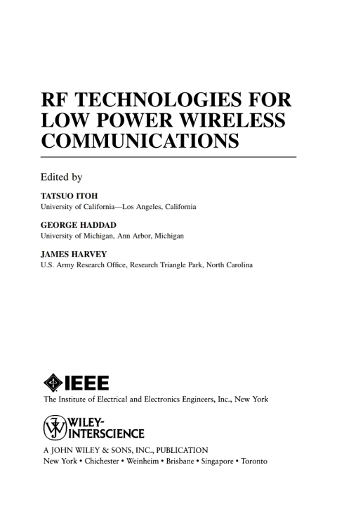Cover image for book RF Technologies for Low Power Wireless Communications