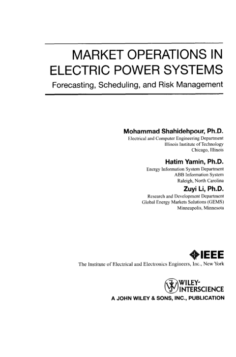 Cover image for book Market Operations in Electric Power Systems