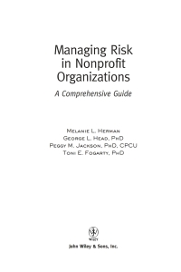 Imagen de portada: Managing Risk in Nonprofit Organizations: A Comprehensive Guide 1st edition 9780471236740