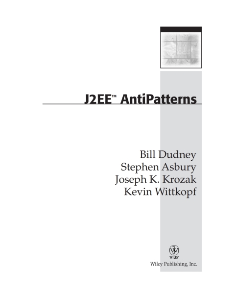 Cover image for book J2EE AntiPatterns