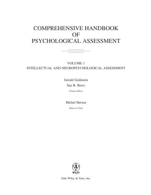 Cover image for book Comprehensive Handbook of Psychological Assessment, Volume 1: Intellectual and Neuropsychological Assessment