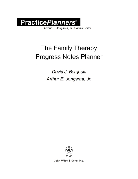 The Family Therapy Progress Notes Planner 