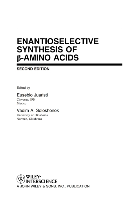 Cover image for book Enantioselective Synthesis of Beta-Amino Acids